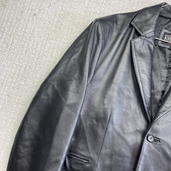 VTG Cordovan Black Leather Blazer Jacket Sports Coat Men Sz L Boxy 2 Button - Picture 3 of 14